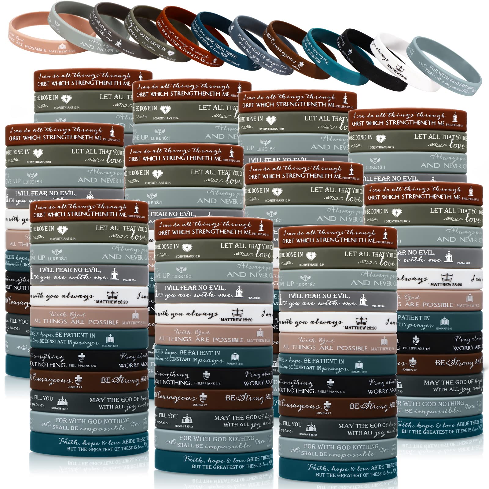 Unittype 240 Pcs Religious Silicone Bracelets Christian Gifts Bulk Bible Verse Rubber Wristbands For Women Men Church Back To Sc