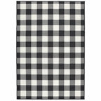 HomeRoots Polypropylene 5’x8’ Black and Ivory Gingham Indoor Outdoor Area Rug