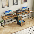 GYIIYUO 93 Two Person Desk with Charging Station, Long Desk with 3 Fabric Drawers and Printer Shelf, Double Computer Desk, 2 P