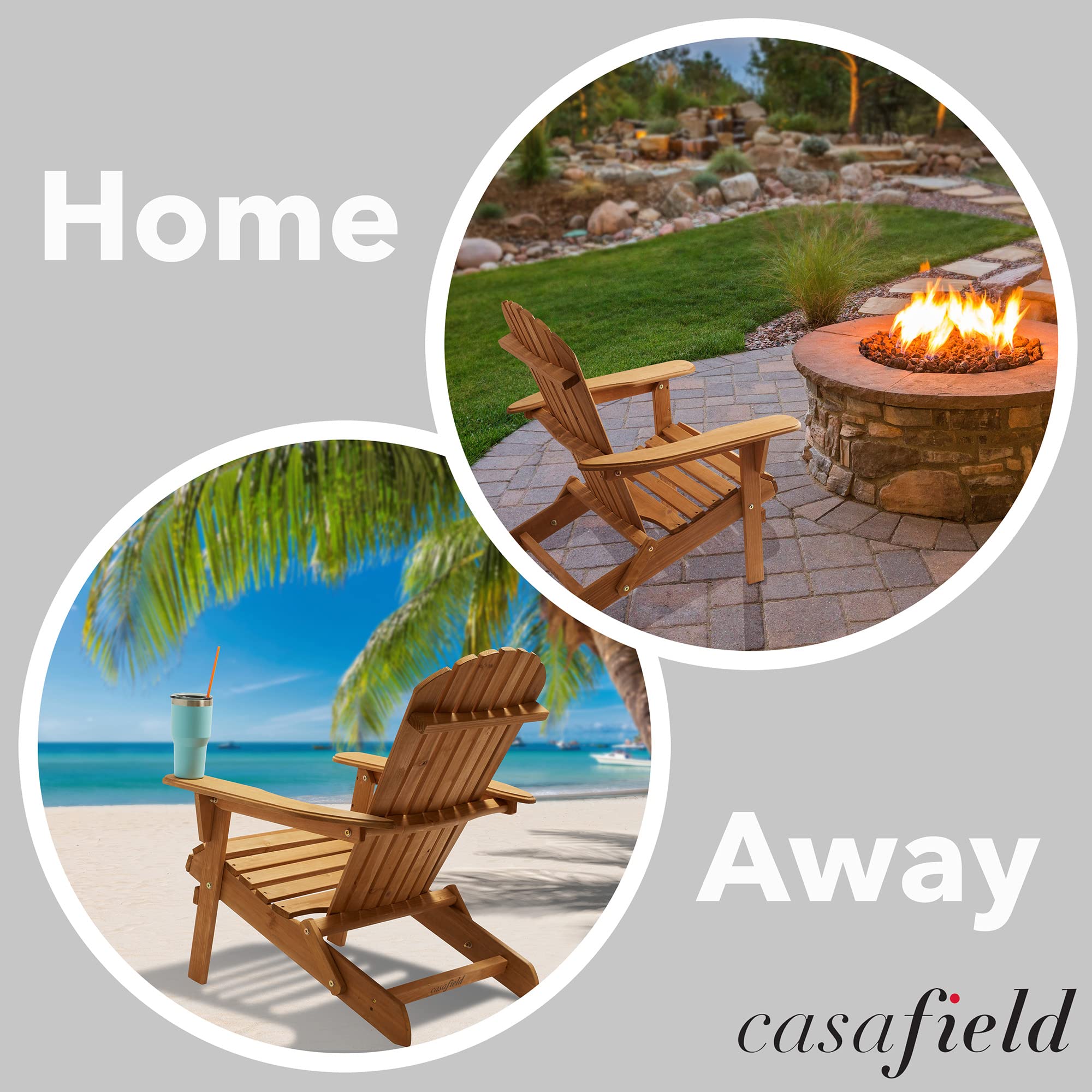 Casafield Folding Adirondack Chair, Set Of 4 Cedar Wood Outdoor Fire Pit Lounge Chairs For Patio, Deck, Yard, Lawn And Garden Seating, Partially Pre-Assembled - Natural