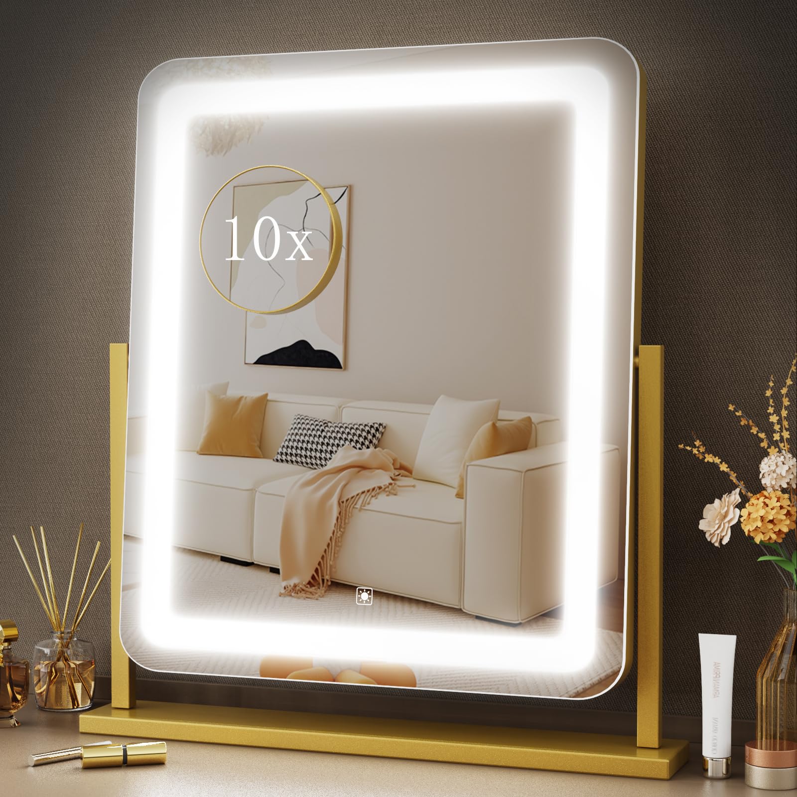 Gvnkvn Lighted Makeup Mirror, Hollywood Vanity Mirror with Lights, Three Color Lighting Modes, and Detachable 10X Magnification 