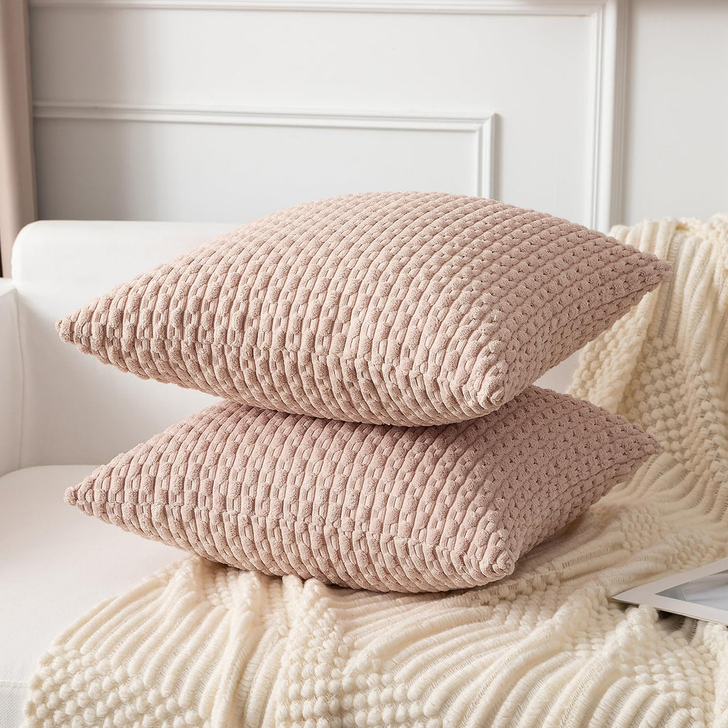 Kevin Textile Pack Of 2 Corduroy Decorative Throw Pillow Covers 22X22 Inch Soft Boho Striped Pillow Covers Modern Farmhouse Home Decor Valentines Day Gifts For Spring Sofa Living Room Couch Bed Pink