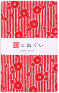 KOMESICHI irodori Japanese Traditional Towel Tenugui Camellia 12.99 x 34.64 in with Tenugui Iroha (English Manual)