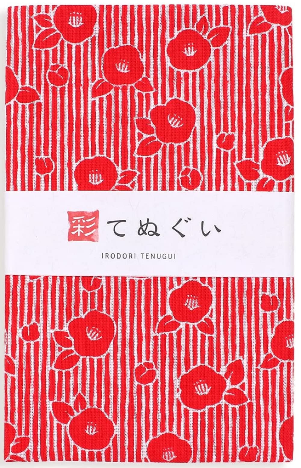 KOMESICHI irodori Japanese Traditional Towel Tenugui Camellia 12.99 x 34.64 in with Tenugui Iroha (English Manual)