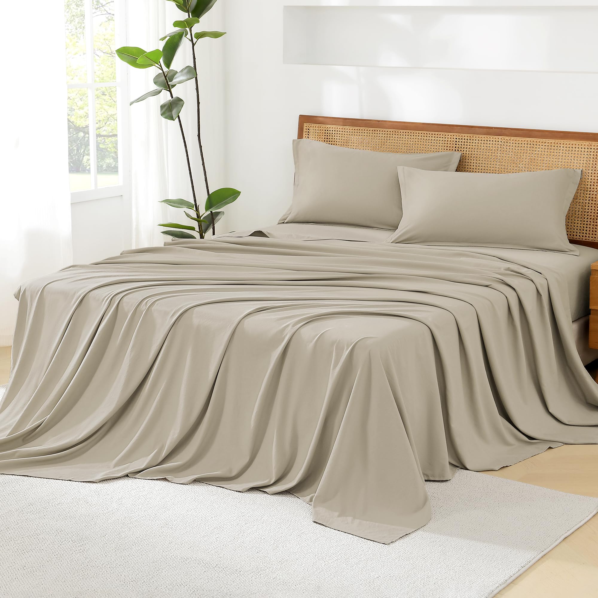 Litanika Light Hazel California King Size Comforter Set With Sheets - 7 Pieces Bed In A Bag California King Boho Tufted Complete
