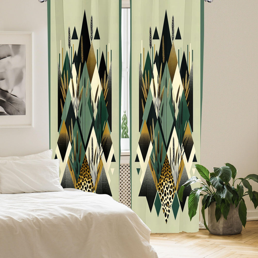 Ambesonne Bohemian Window Curtains, Diamond Shapes Geometric Design Abstract Botanical Design Boho, Lightweight Decor 2-Panel Se