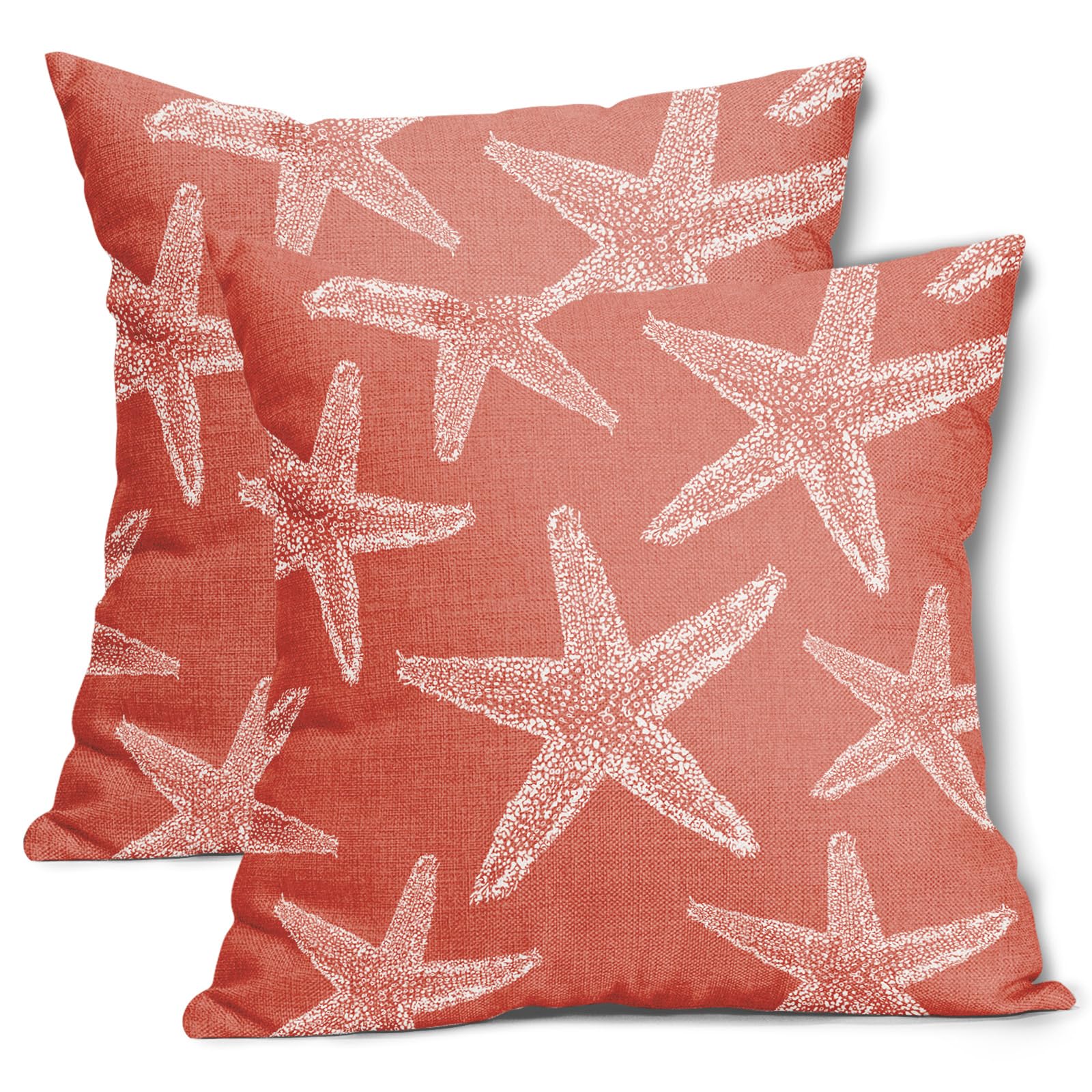 Kawani Beach Coral Starfish Pillow Covers 18X18 Inch Summer Nautical Coastal Ocean Decorative Pillow Cases Set Of 2 Cotton Linen