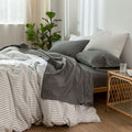 Moomee Bedding Sheet Set 100% Washed Cotton Linen Like Textured Breathable Durable Soft Comfy (Dark Grey, California King)