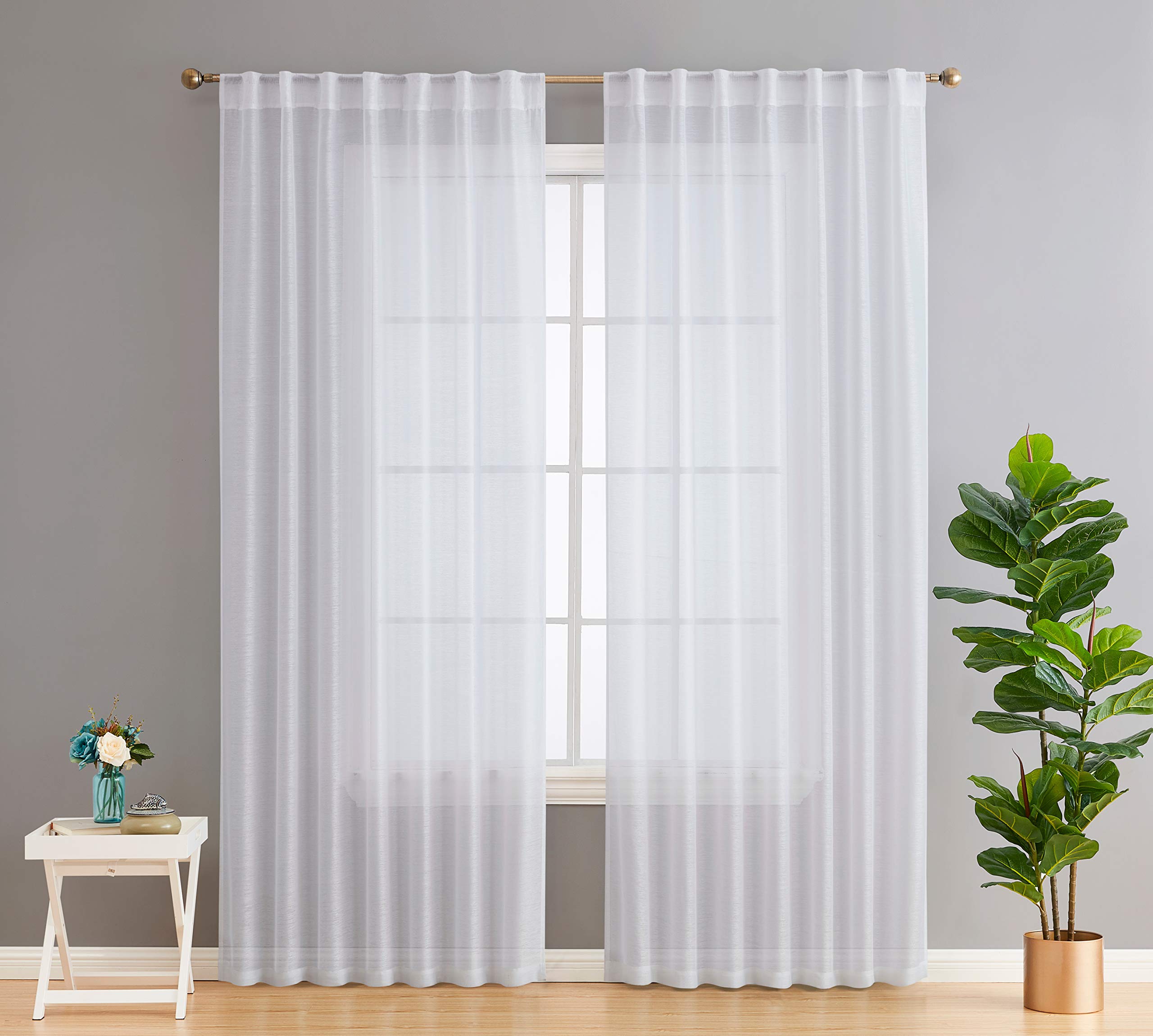 HLC.ME Lauren Semi Sheer Light Filtering Transparent Pocket Top & Back Tab Lightweight Floor Length Window Curtains Drapery Pane