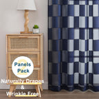 Ovzme Barry Navy Blue Curtains 54 Inches Long 2 Panels - Privacy Soft Checkered Light Filtering Sheer Drapes, Clip Textured Semi
