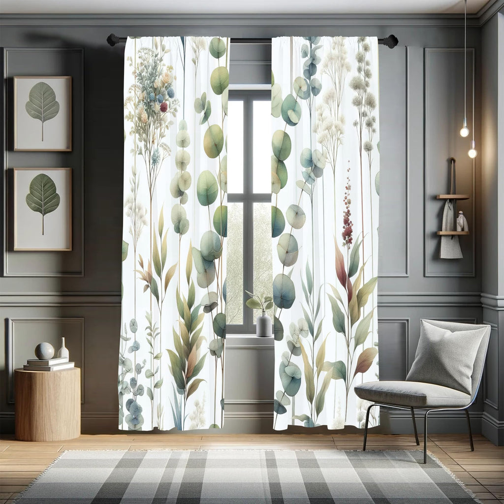 Ambesonne Green Window Curtains, Watercolor Look Modern Illustration of Urban Jungle Leaves with Stripes, Lightweight Decorative