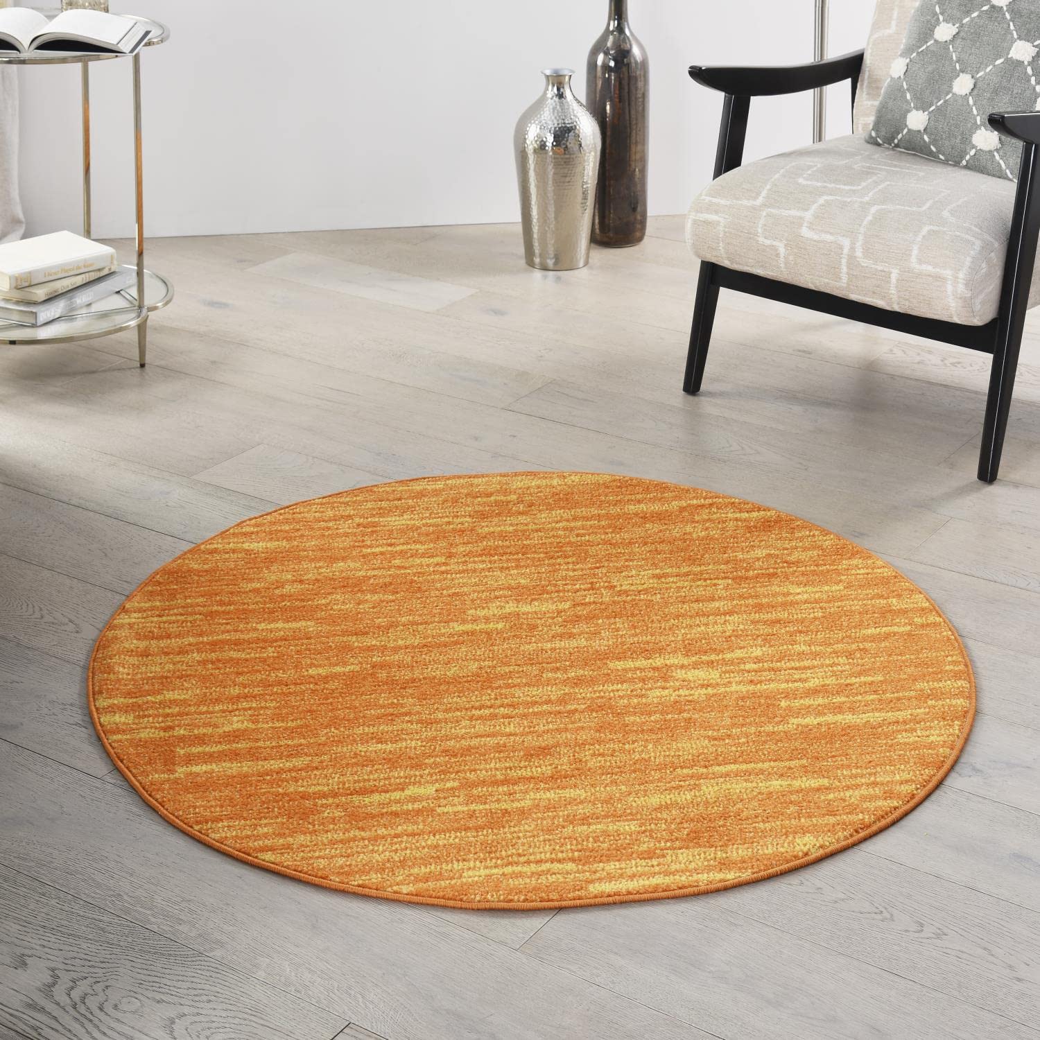 Nourison Essentials Indoor/Outdoor Sunburst 4' X Round Area Rug, Easy -Cleaning, Non Shedding, Bed Room, Living Room, Dining Room, Backyard, Deck, Patio (4 Round)