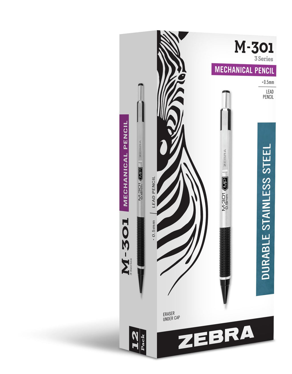 Zebra Pen M-301 Mechanical Pencil, Stainless Steel Barrel, Fine Point, 0.5Mm, Black Grip, 12-Pack