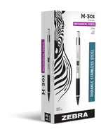 Zebra Pen M-301 Mechanical Pencil, Stainless Steel Barrel, Fine Point, 0.5Mm, Black Grip, 12-Pack