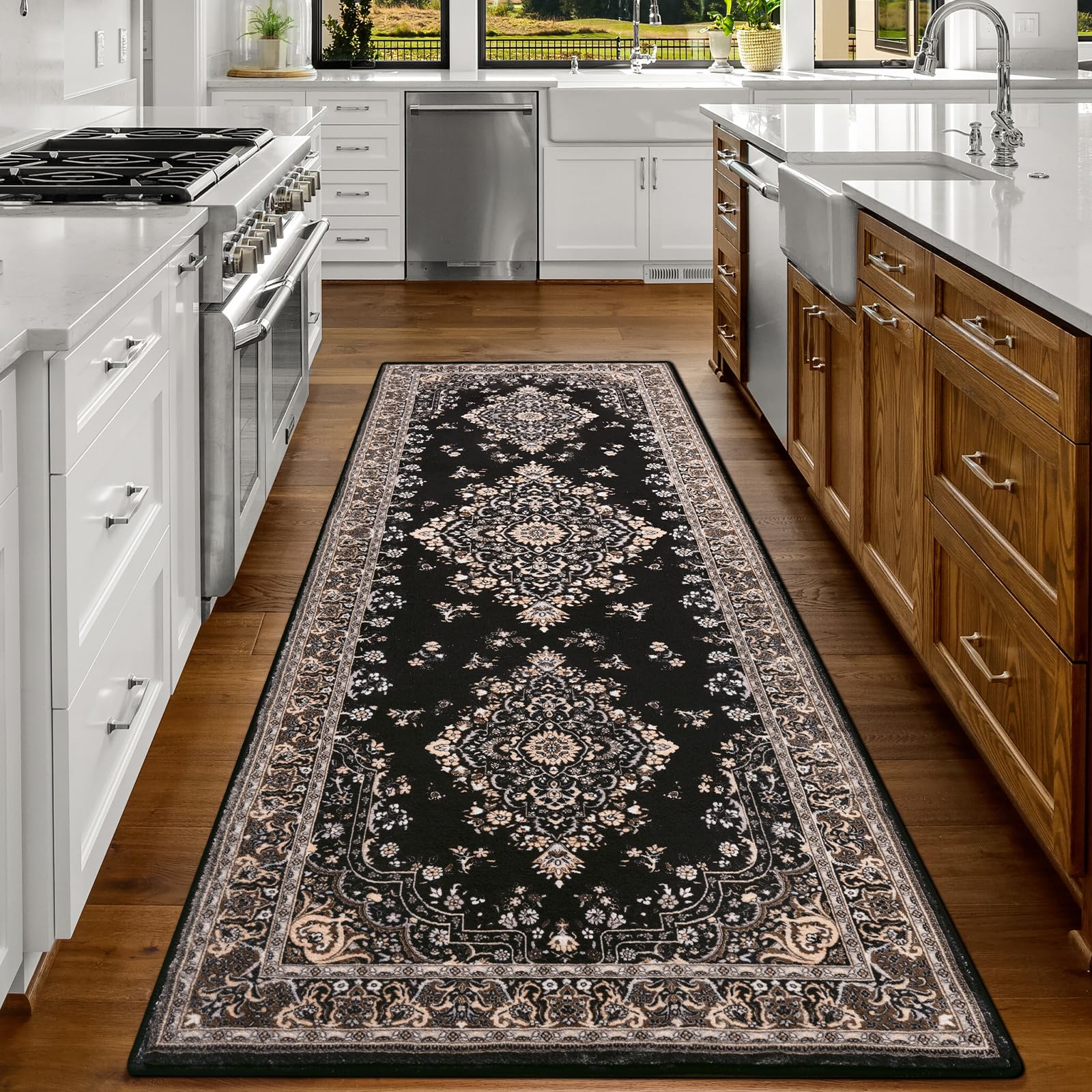 HOMORE Vintage Runner Rug-2x6 Hallway Runner Rug for Entryway Non Slip Washable Bedroom Rug Faux Wool Low Pile Floor Carpet Runn