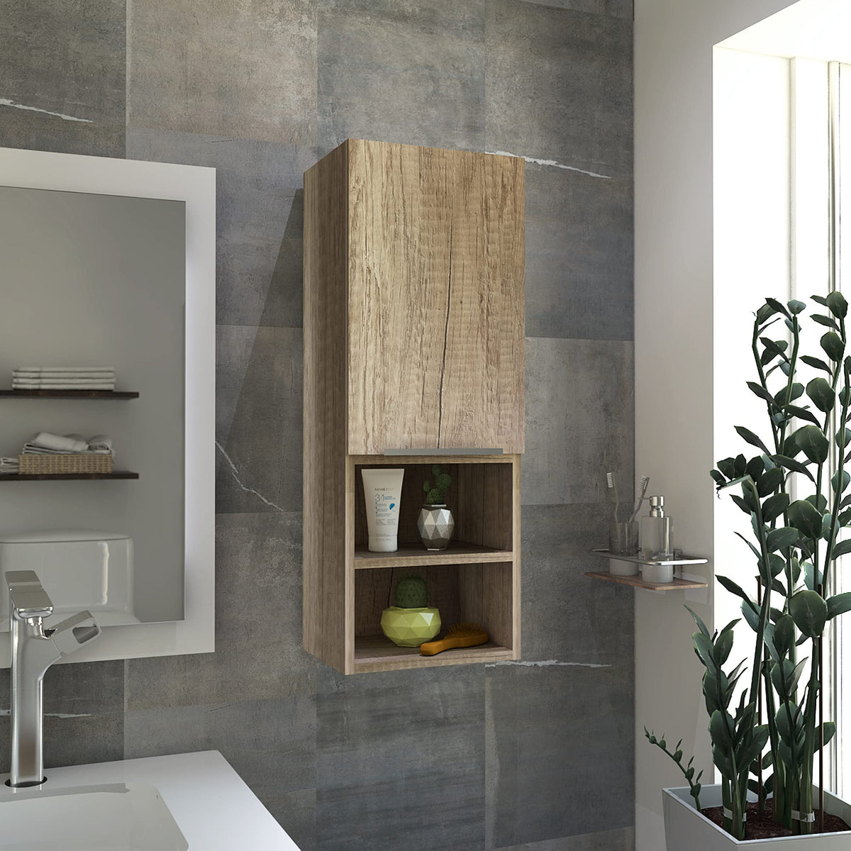 HomeRoots Particle Board 32â€ Modern Light Oak Medicine Cabinet