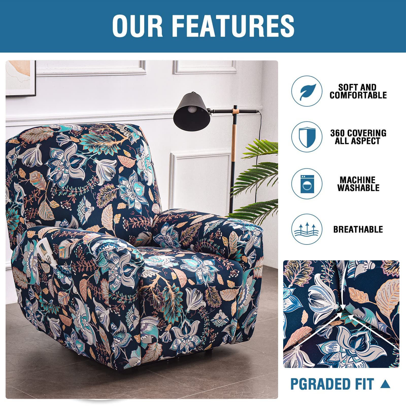 Eco-Ancheng Recliner Slipcovers 4-Pieces Lazyboy Recliner Covers Recliner Couch Covers Recliner Chair Cover Non Slip Reclining S