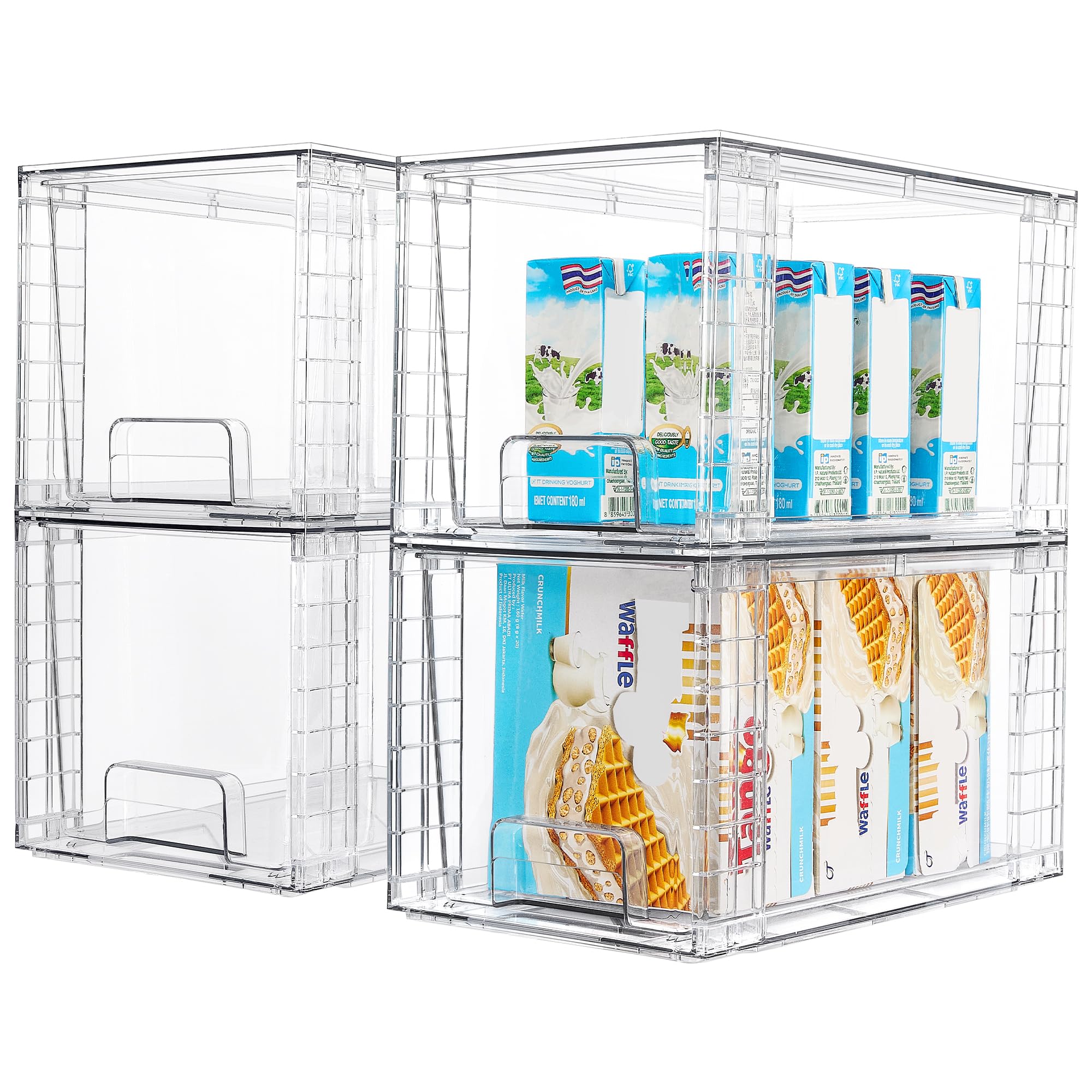 Vtopmart 4Pack Large Stackable Kitchen Pantry Storage Drawers, Clear Organizer Bins With Handles, Acrylic Drawer Organizers For