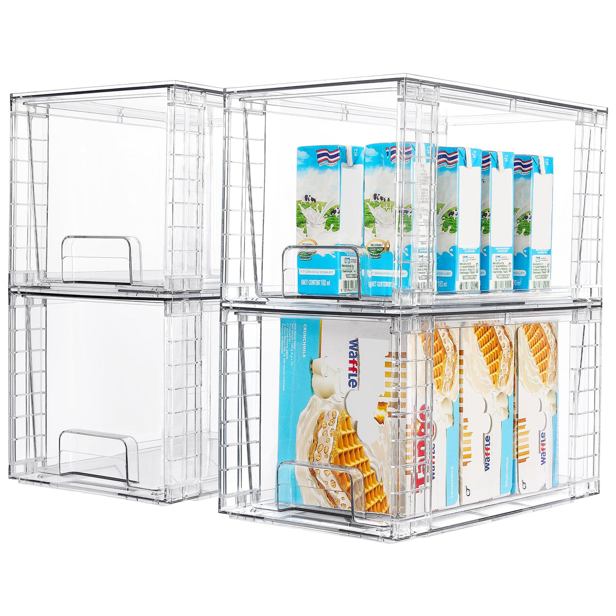 Vtopmart 4Pack Large Stackable Kitchen Pantry Storage Drawers, Clear Organizer Bins With Handles, Acrylic Drawer Organizers For