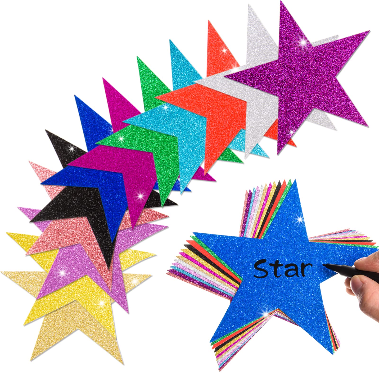 120 Pcs Glitter Star Cutouts Paper Star Confetti Cutouts Assorted Color Glitter Star Cutouts 6 Inch Large Glitter Stars Decorati