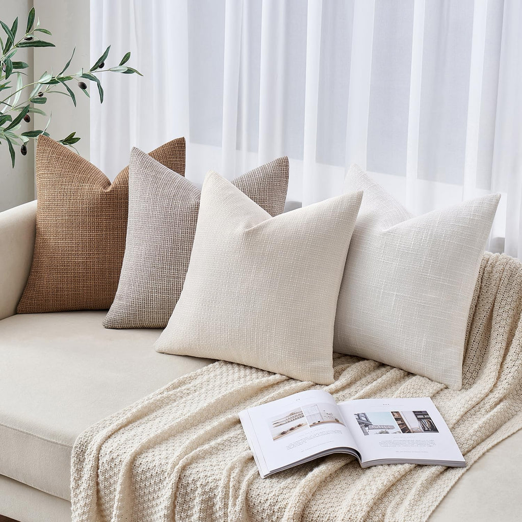 Miulee Burlap Linen Throw Pillow Covers 20X20 Inch Christmas Pure White Decorative Pillow Covers Modern Farmhouse Pillowcases So