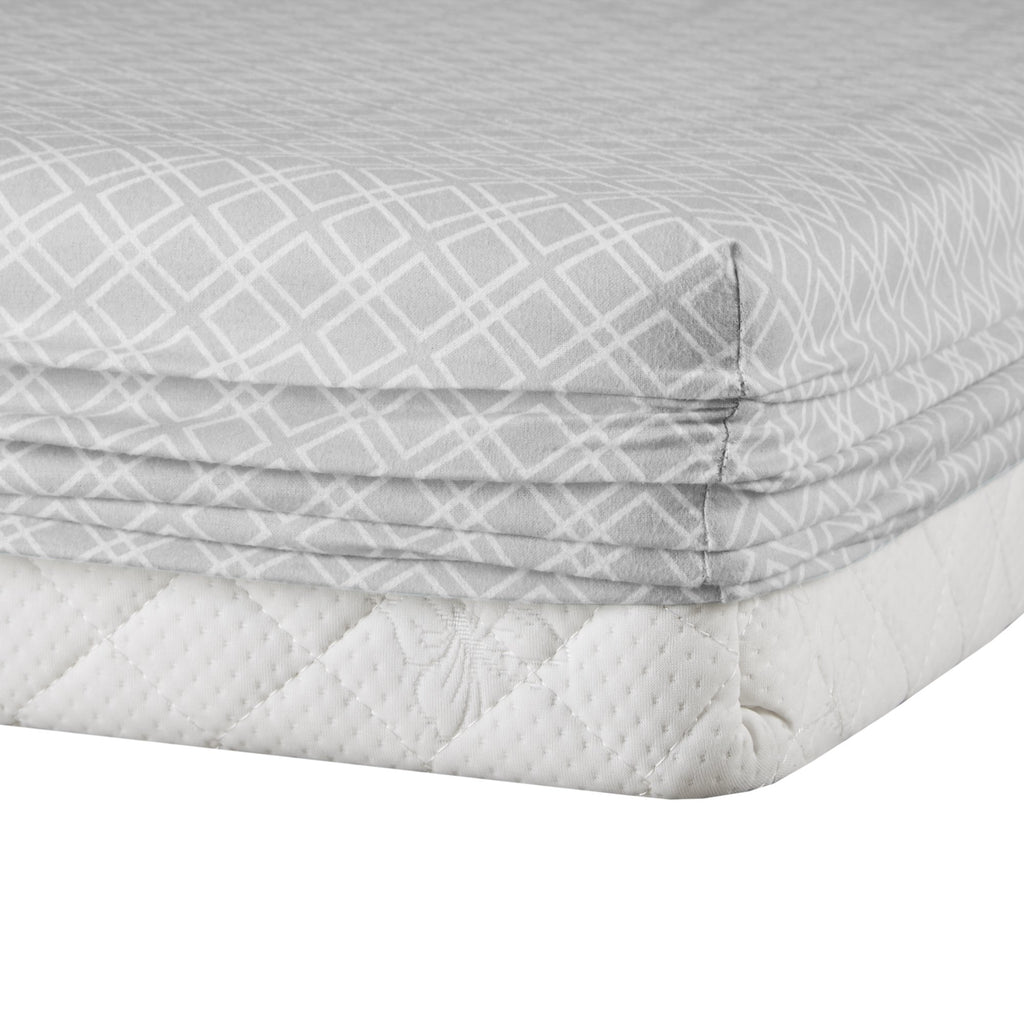 Comfort Spaces Cotton Flannel Breathable Warm Deep Pocket Sheets With Pillow Case Bedding, King, Grey Geo 4 Piece