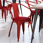 Flash Furniture Luna Commercial Grade Indoor-Outdoor Stack Chair with Arms - Red Metal Frame - Red All-Weather Polystyrene Seat - Vertical Slat Back