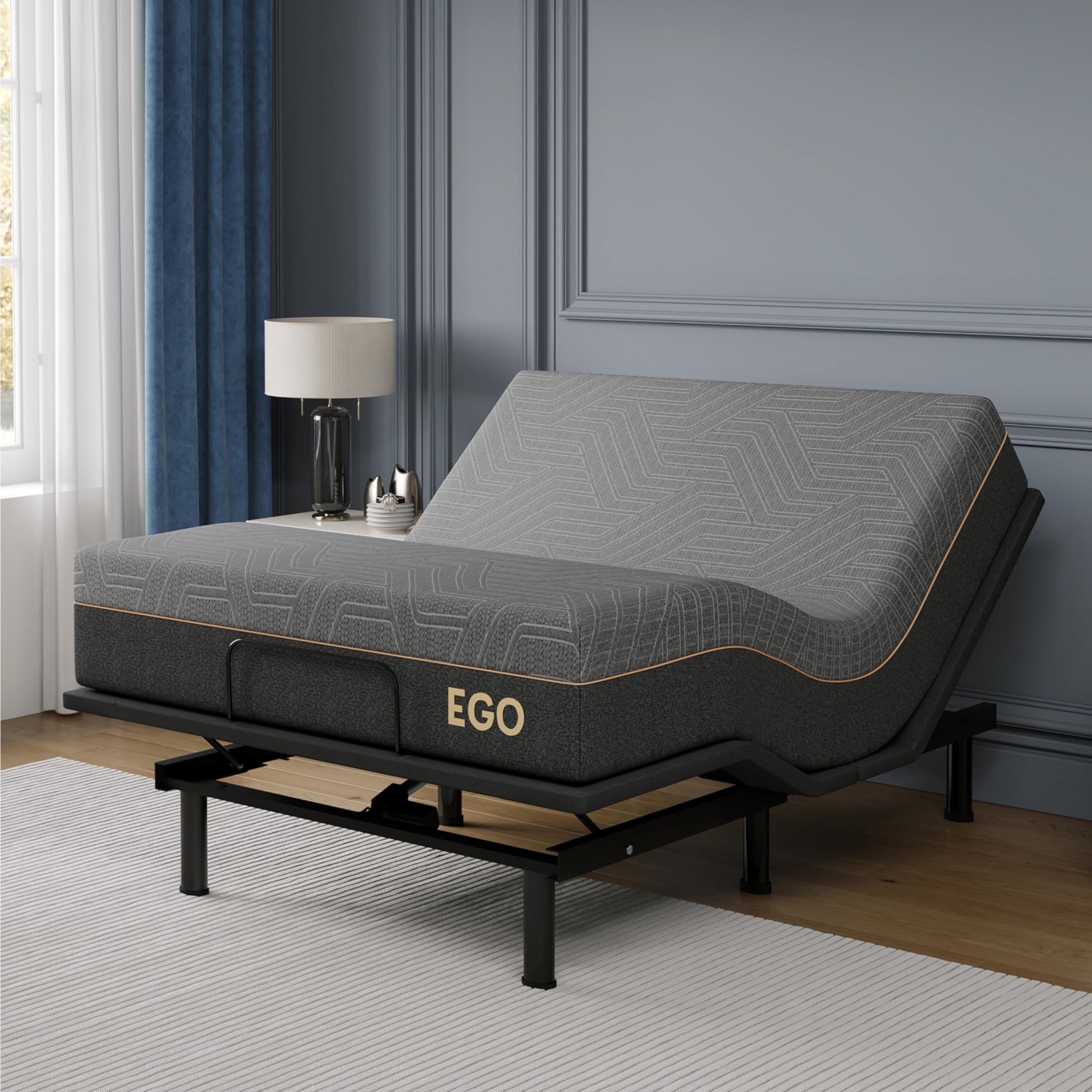 EGOHOME Adjustable Bed Frame Queen and 12 Inch Memory Foam Mattress, Wireless Remote Head and Foot Incline, 12 inch Legs, Zero G
