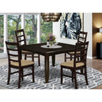 East West Furniture Parfait 5 Piece Set for 4 Includes a Square Table with Butterfly Leaf and 4 Linen Fabric Kitchen Dining Chairs, 54x54 Inch, Cappuccino