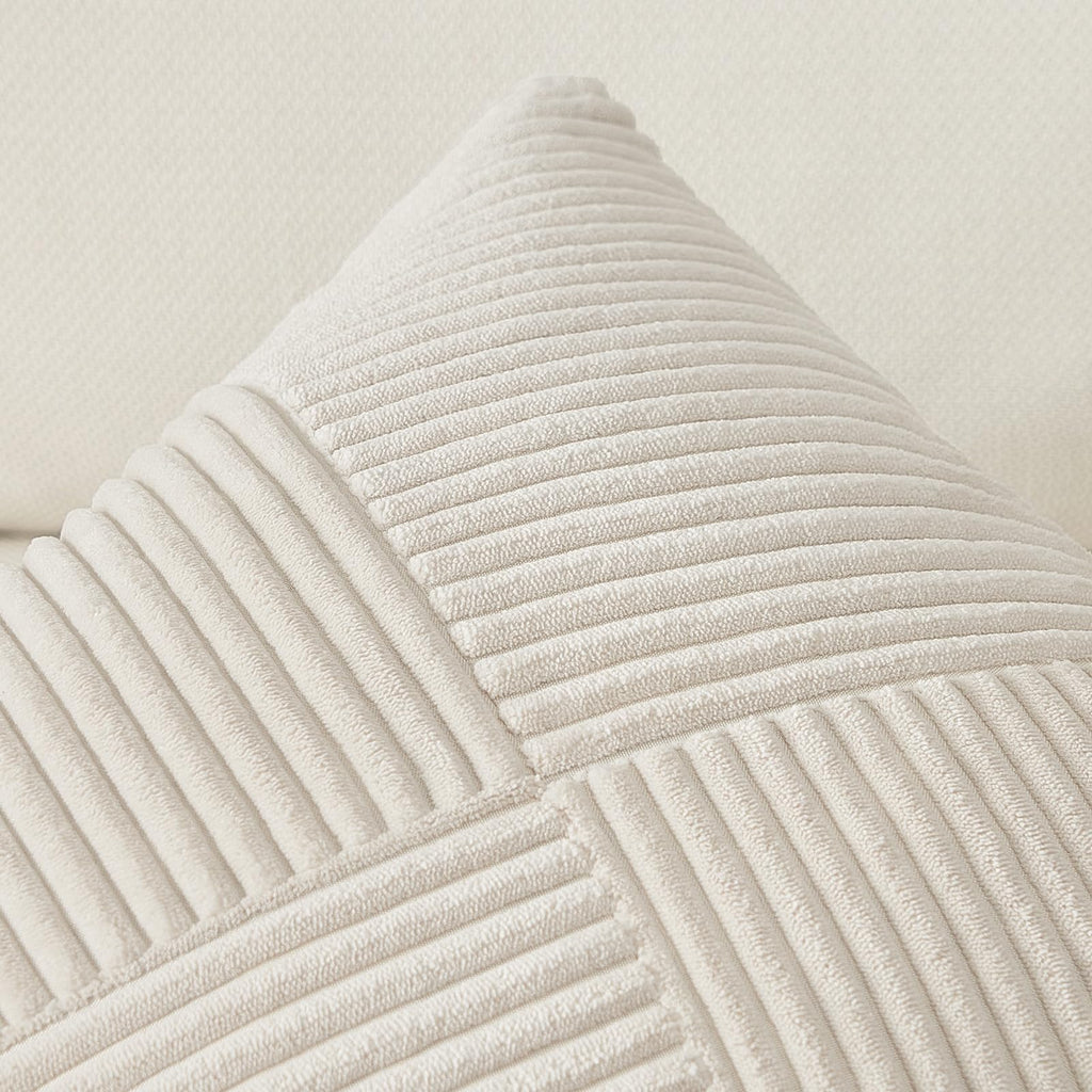 Topfinel 12X12 Inch Decorative Pillow Covers Set Of 2 For Couch Sofa Bed, Soft Corduroy Striped Patchwork Cream White Throw Pill