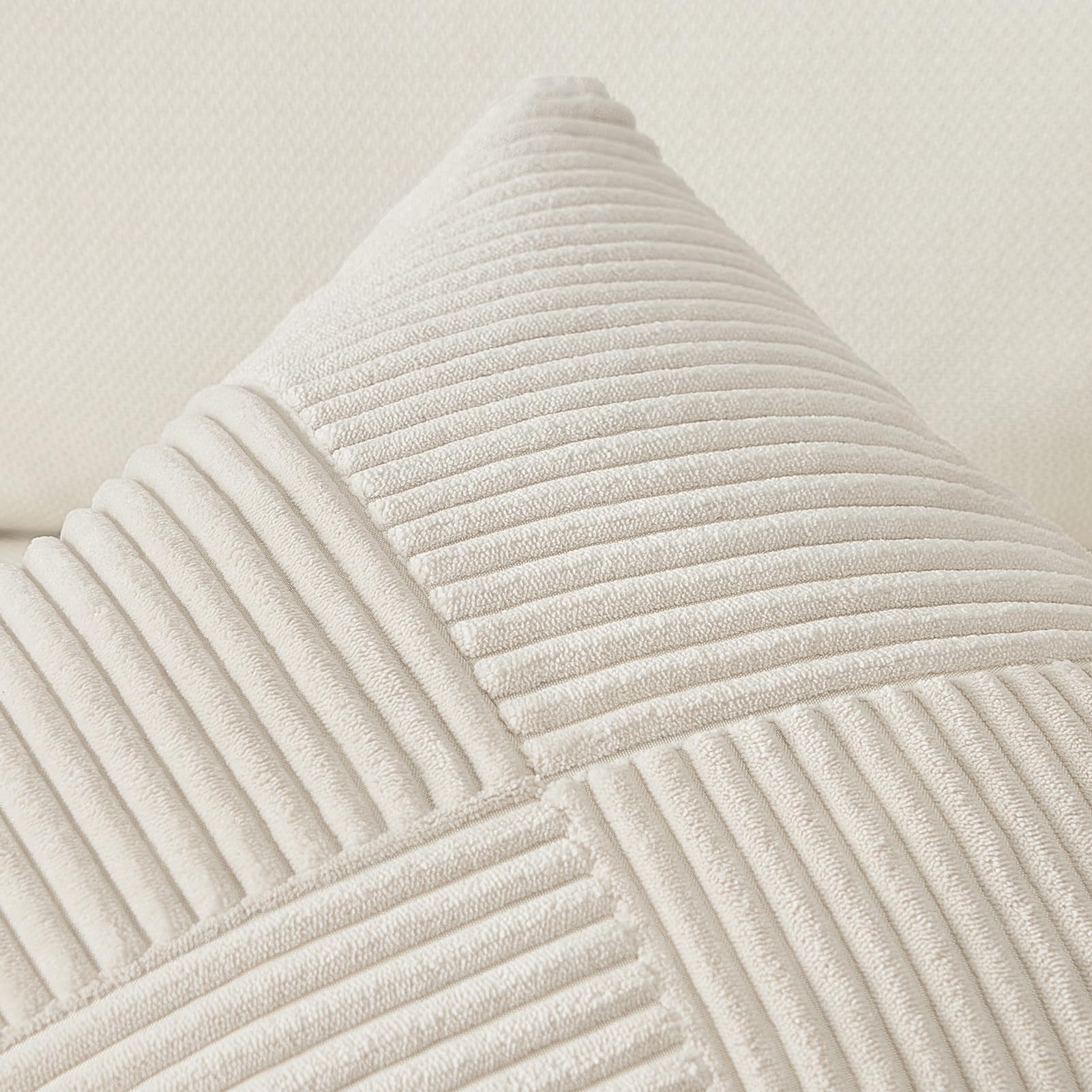 Topfinel 12X12 Inch Decorative Pillow Covers Set Of 2 For Couch Sofa Bed, Soft Corduroy Striped Patchwork Cream White Throw Pill