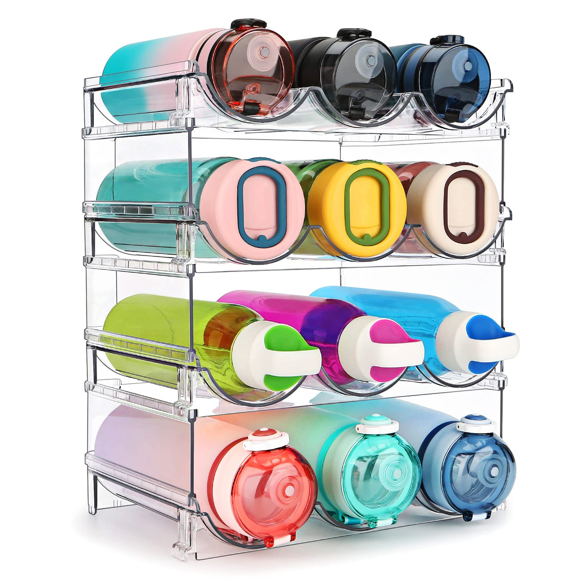Spospo Water Bottle Organizer For Cabinet, 4 Pack Water Bottle Organization And Storage Shelf, Plastic Water Bottle Holder Rack