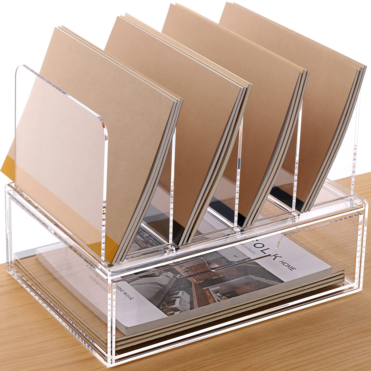 Hezone Desk Organizers And Accessories, Acrylic Desk Organizer With Drawer, Office Supplies Organization Storage, Clear Acrylic