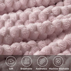 Bedelite Fleece Throw Blanket For Couch & Bed - 3D Jacquard Decorative Lotus Pink Blanket, Super Soft And Cozy Warm Fuzzy Blanke