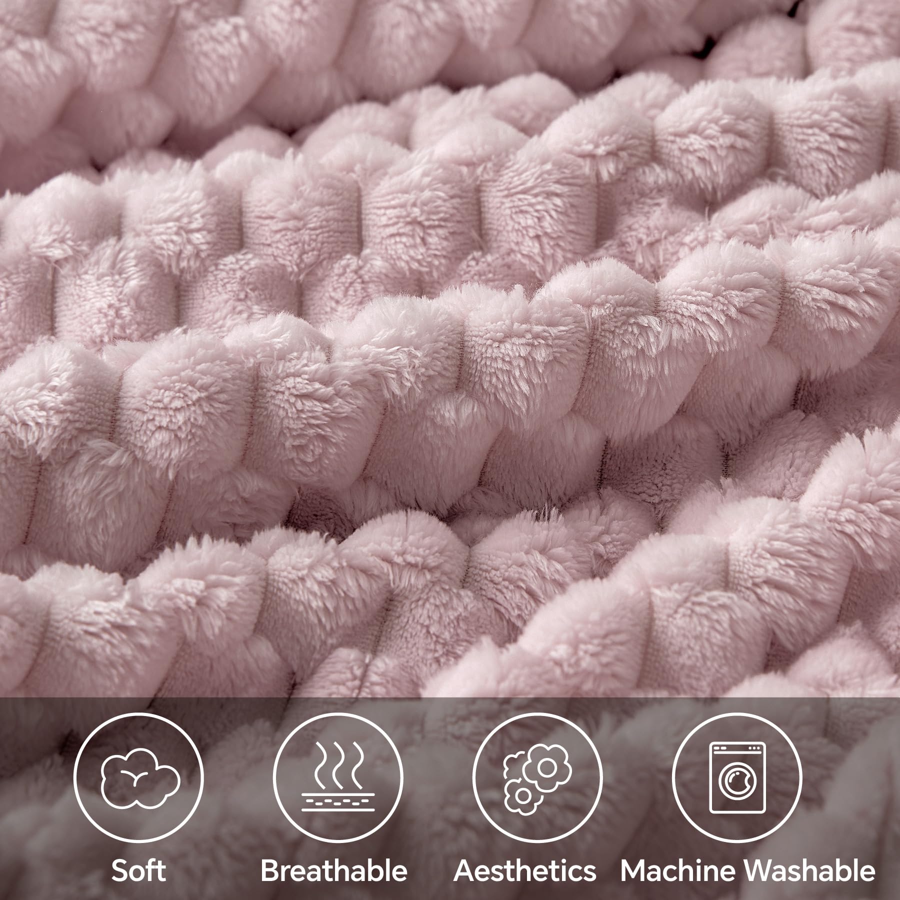 Bedelite Fleece Throw Blanket For Couch & Bed - 3D Jacquard Decorative Lotus Pink Blanket, Super Soft And Cozy Warm Fuzzy Blanke
