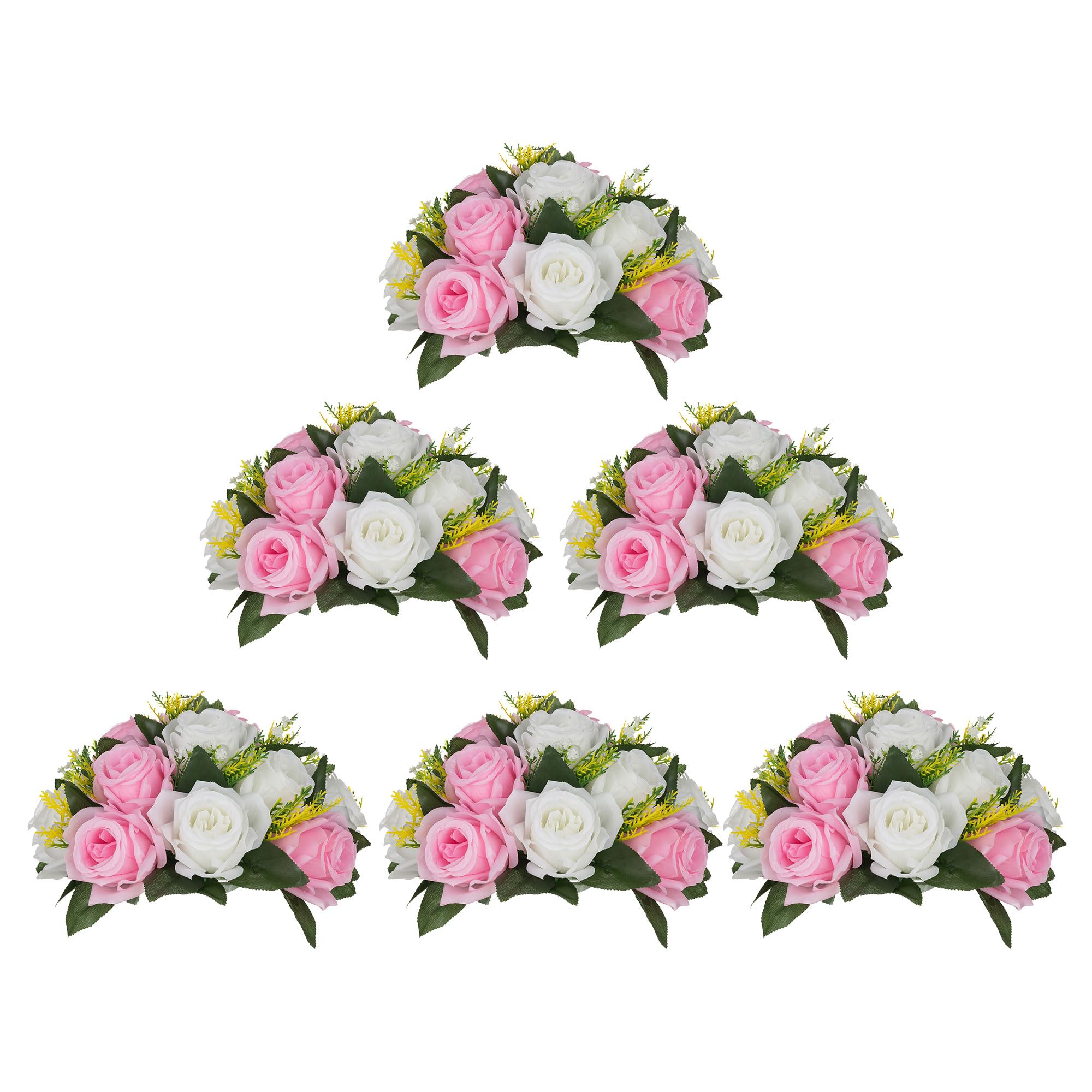 BLOSMON Flower Balls Rose Centerpieces: 6 Pcs 9.5 Inch Pink Fake Flowers Kissing Balls Decor Artificial Wedding Floral Arrangeme