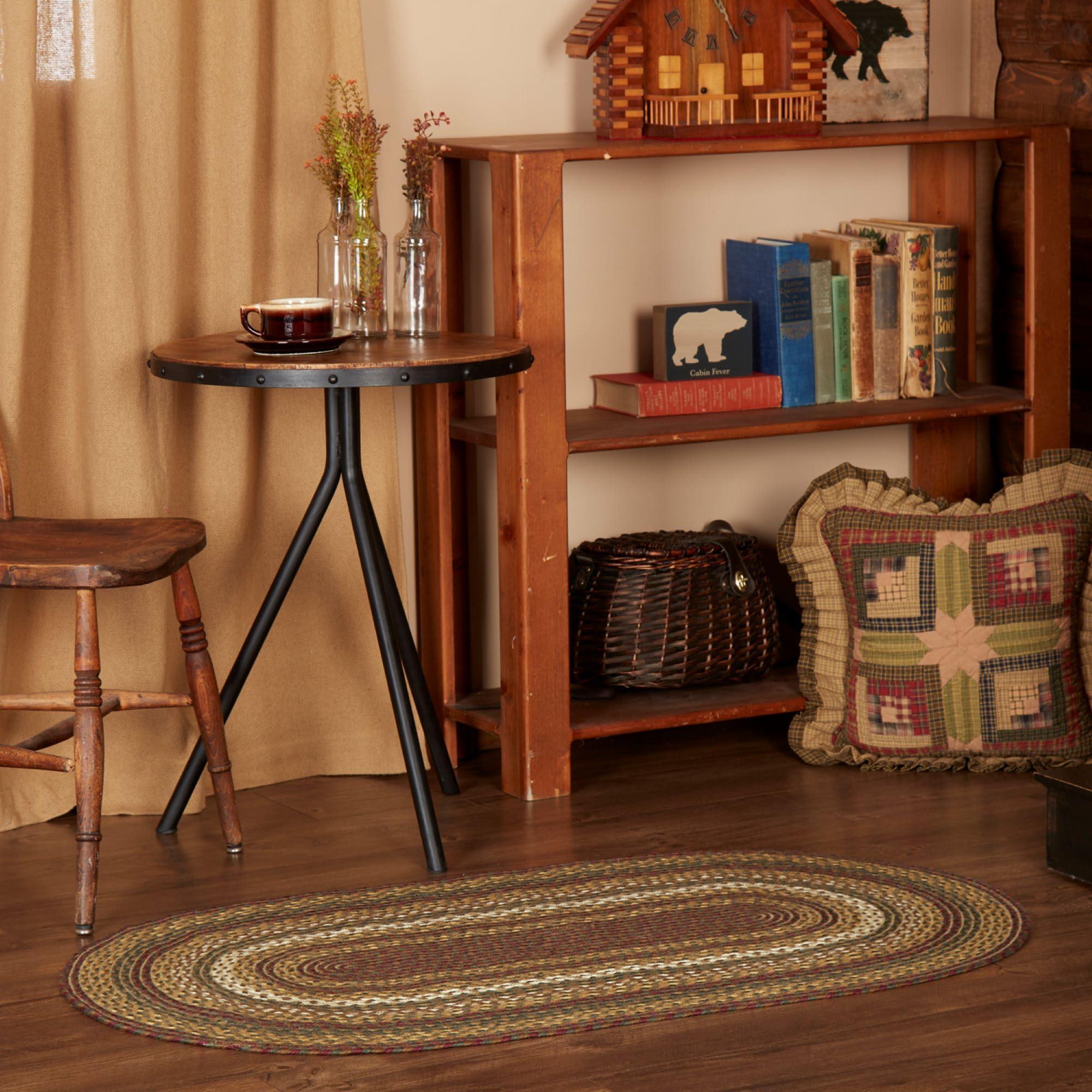 VHC Brands Tea Cabin Rustic Jute Striped Accent Rug Oval w/Pad Floor Decor 27x48