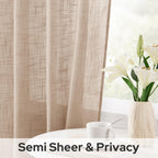 Homeideas Beige Linen Sheer Curtains 84 Inches Long 2 Panels Textured Taupe Semi Sheer Curtains Farmhouse Sheer Privacy Window C