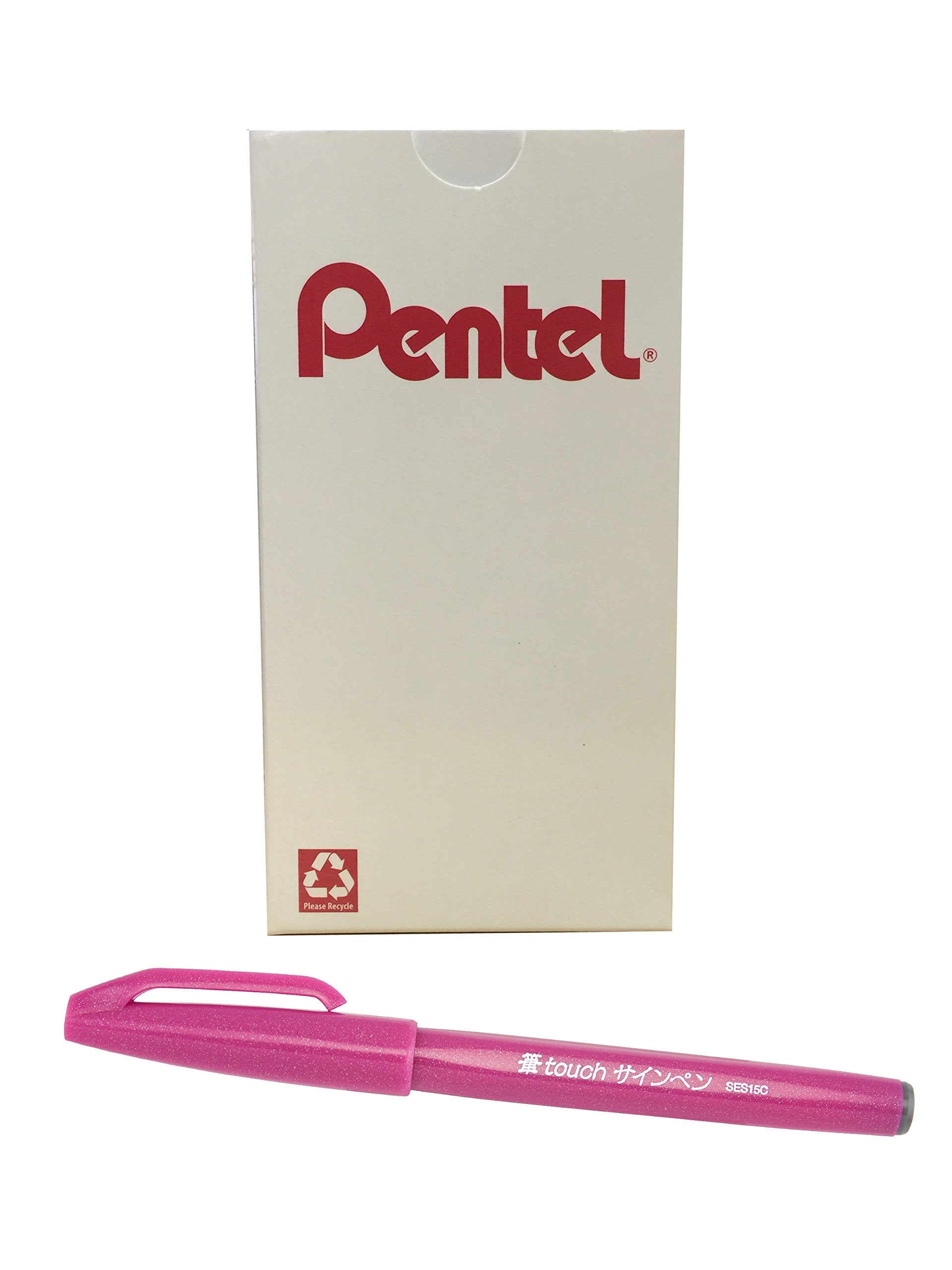 Pentel Arts Sign Pen Touch, Fude Brush Tip, Pink Ink, Box Of 12 (Ses15C-P)