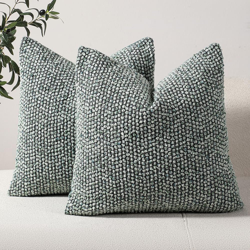 Dezene Striped Throw Pillow Covers 22X22 Set Of 2 Green Textured Boucle Chic Morden Boho Accent Farmhouse Square Decorative Couc