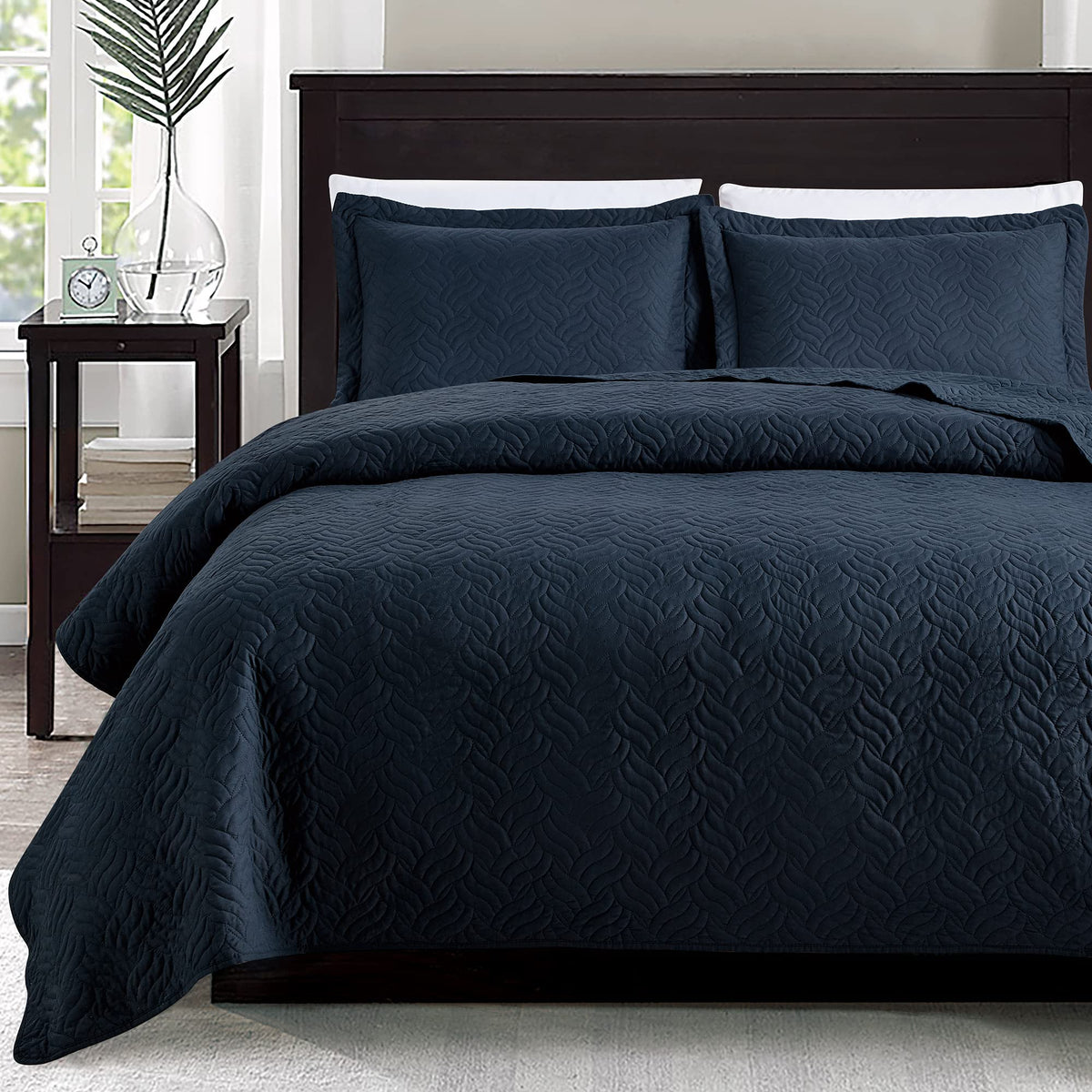 Love'S Cabin Quilts For Queen Bed Navy Blue Bedspreads - Soft Bed Summer Quilt Lightweight Microfiber Bedspread- Modern Style Wa