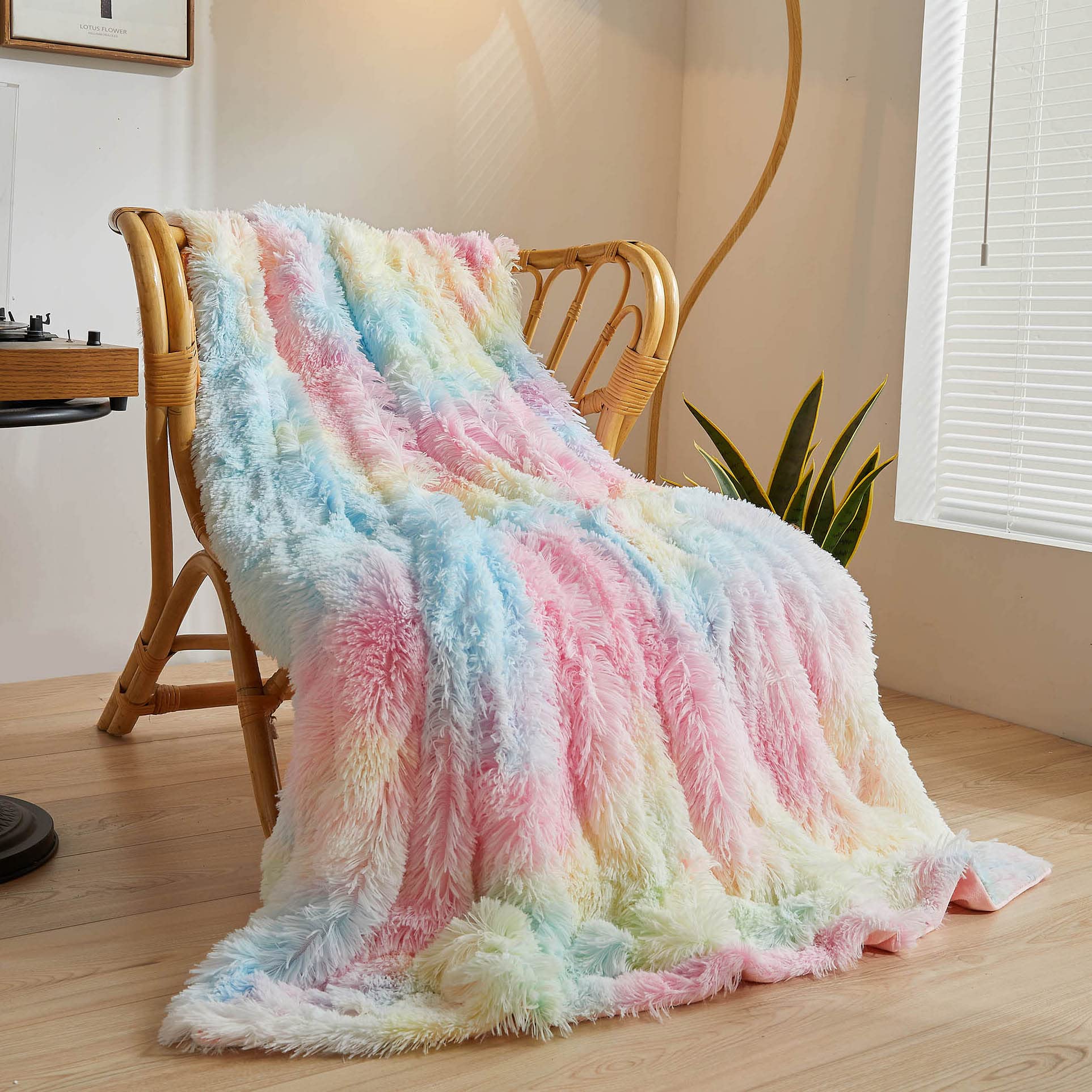 Xege Plush Faux Fur Rainbow Throw Blanket, Tie Dye 50X60 Shaggy Furry Blanket Throw, Fluffy Microfiber Velvet Couch Blanket, Sof
