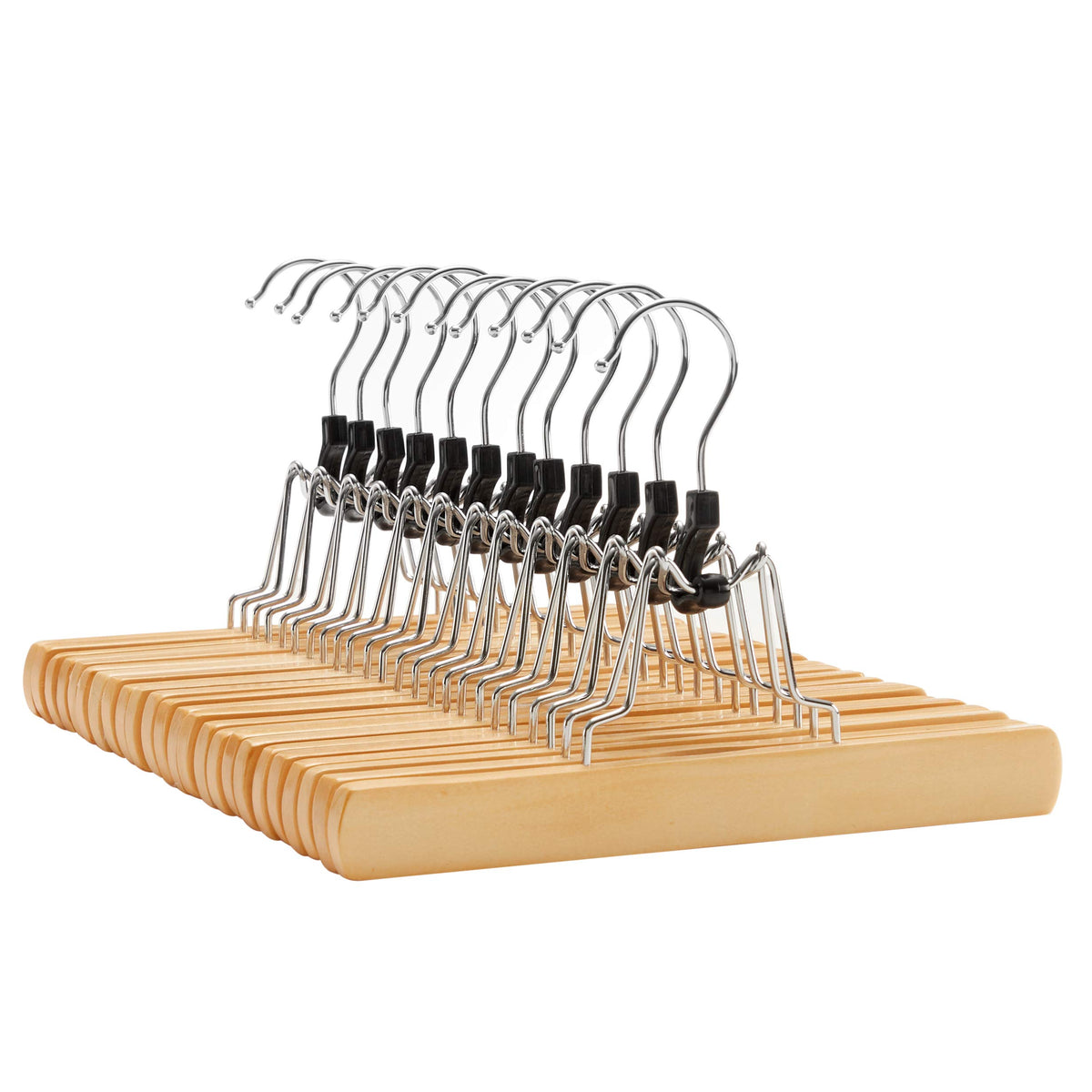 SONGMICS Wooden Pants Hangers, Premium Solid Wood with Non-Slip Felt, Hold Pants Tightly, Smooth Finish Wood Skirt Hangers, with