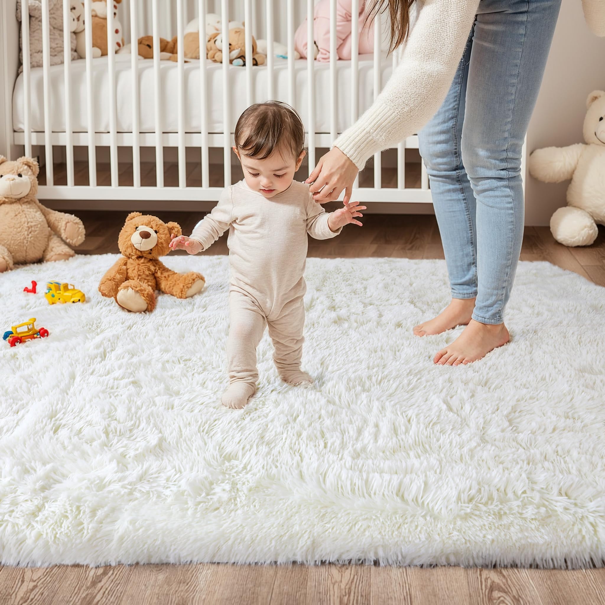 Kchowua 3X5 Cream Thick Fluffy Fuzzy Cute Area Rugs For Girls Bedroom,Machine Washable Off White Furry Plush Small Carpet For Li