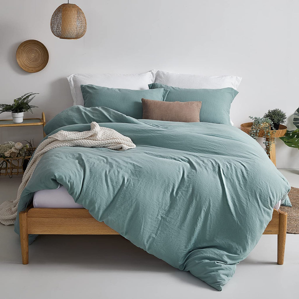 Mildly Super Soft Duvet Cover - 100% Washed Microfiber Grayish Teal Comforter Cover Set 3 Pieces With Zipper Closure & Corner Ti