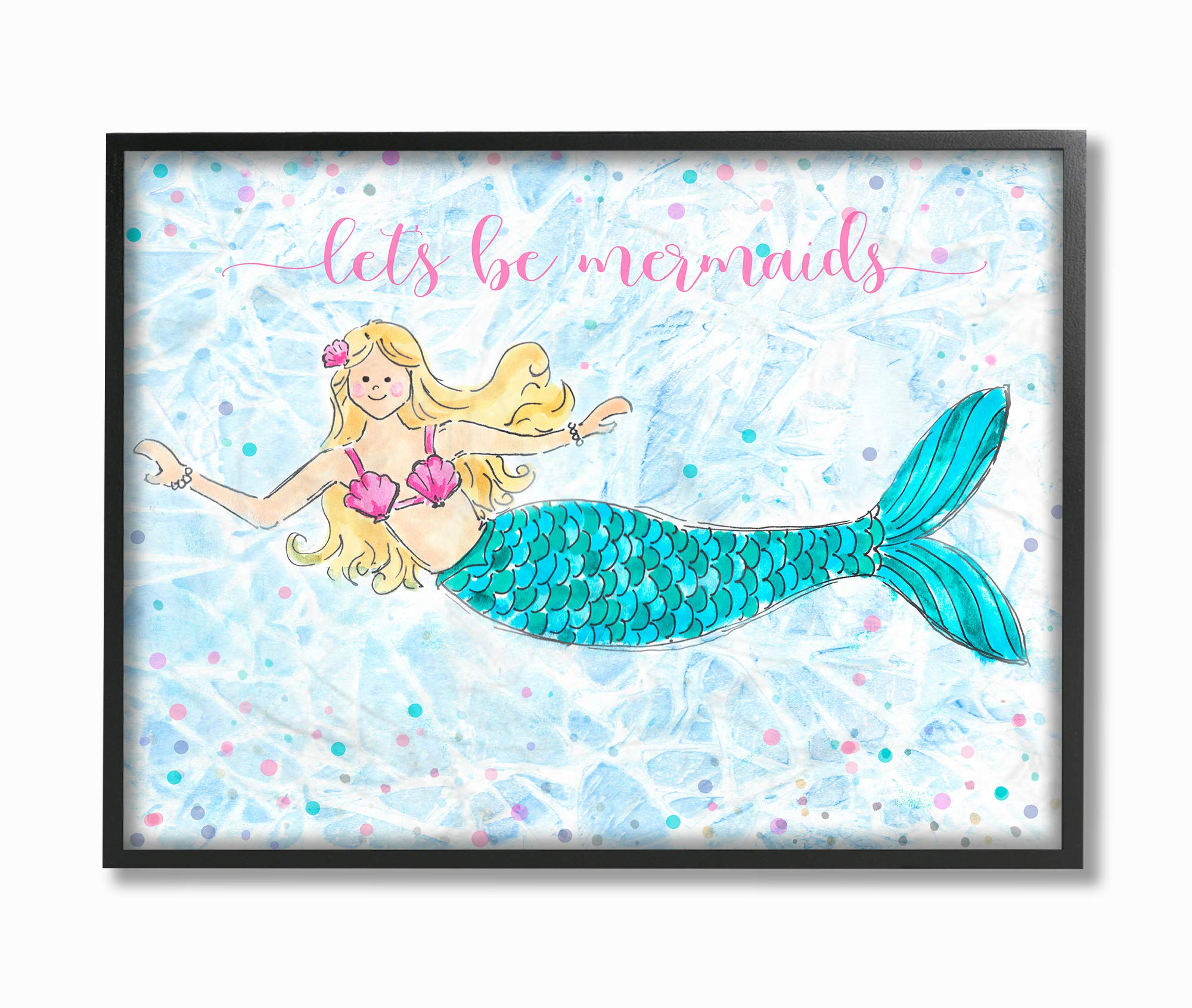 The Kids Room By Stupell Lets Be Mermaids Blue and Pink Swimming Mermaid Framed Texturized Art, 11 x 14, Proudly Made in USA