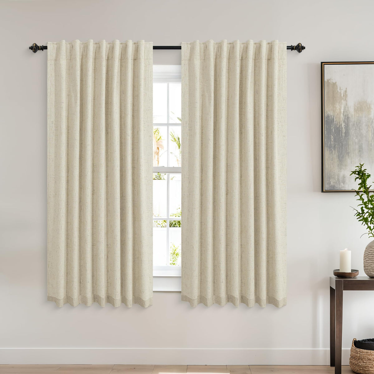 Koufall Light Tan Back Tab Linen Blackout Curtains 52 By 45 For Bedroom