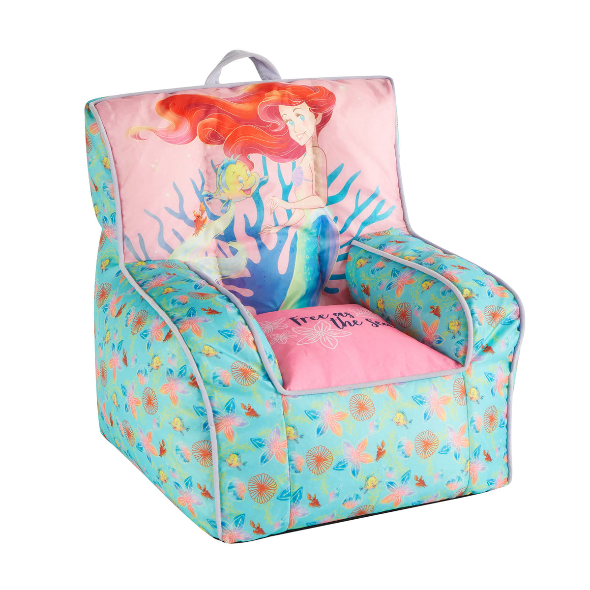 Idea Nuova Disney Little Mermaid Kids and Toddler Canvas Bean Bag Chair with Piping & Top Carry Handle