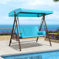 Purple Leaf 3-Seat Deluxe Outdoor Patio Porch Swing With Weather Resistant Steel Frame, Adjustable Tilt Canopy, Cushions And Pillow Included, Turquoise Blue