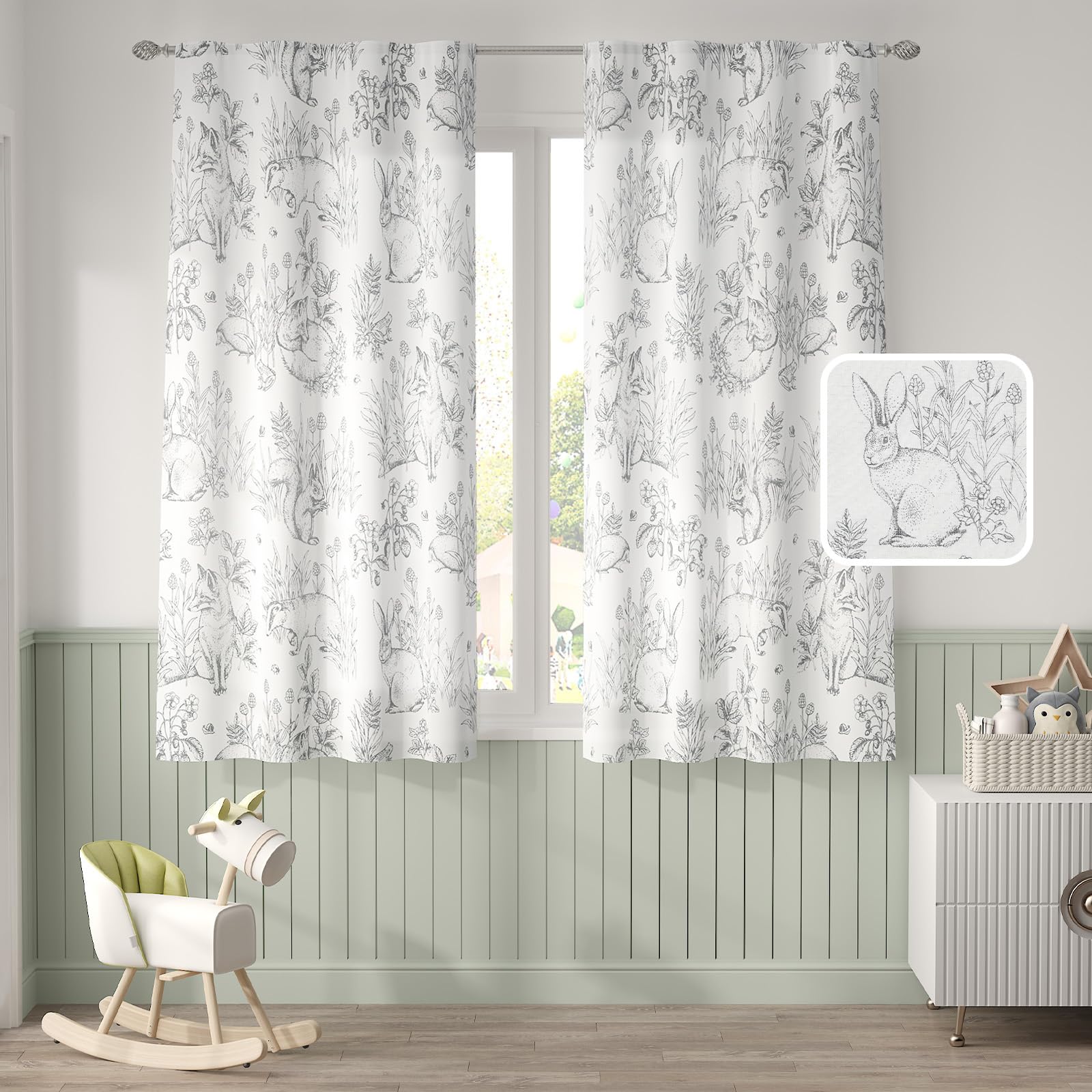 Jinchan Linen Curtains For Bedroom 63 Inch Length Farmhouse Easter Grey Curtains French Country Toile Curtains Animal Printed Dr